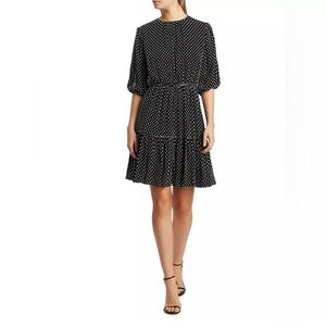 Derek Lam 10 Crosby Women's Kala Puff Sleeve Dress Black White dot flowy size 4